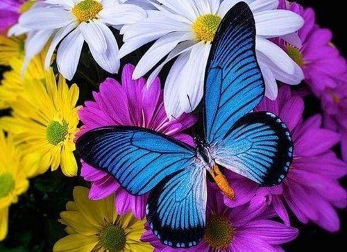 Diamond Painting - Farfalla Blu E Fiori