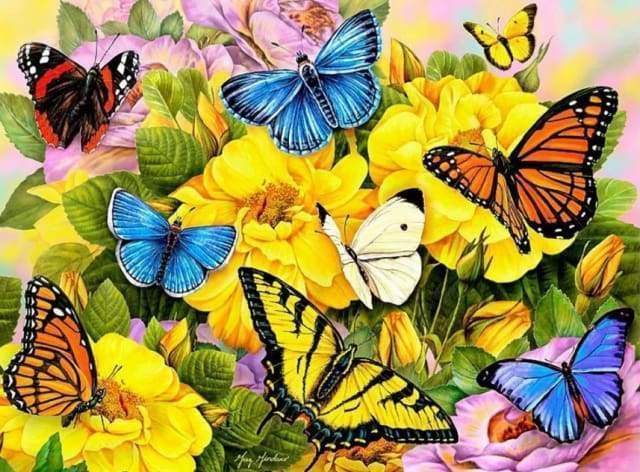 Diamond Painting - Farfalle E Fiori Gialli