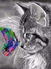 Carica l&#39;immagine nel visualizzatore di Gallery, Diamond Painting - Gatto E Farfalla Colorati