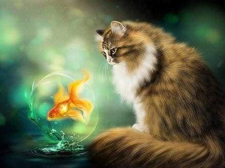 Diamond Painting - Gatto E Pesce Rosso