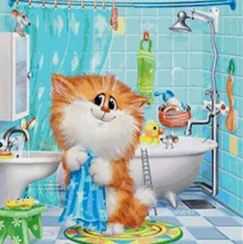 Diamond Painting - Gatto In Bagno