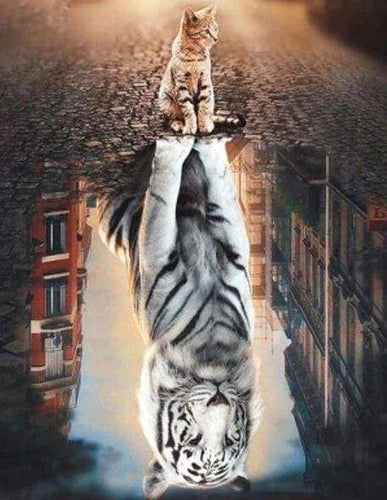 Diamond Painting - Riflesso Del Gatto Sulla Città
