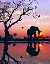 Carica l&#39;immagine nel visualizzatore di Gallery, Diamond Painting - Elefante E Sole Al Tramonto
