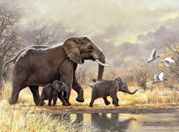 Diamond Painting - Famiglia Di Elefanti Nella Savana