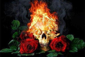 Diamond Painting - Teschio Di Fuoco E Rose