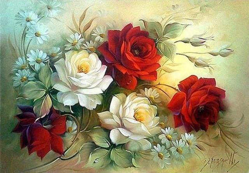 Diamond Painting - Composizione Floreale Rossa E Bianca