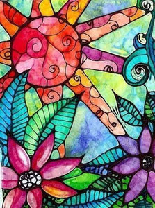 Diamond Painting - Vetrata Con Fiori E Sole