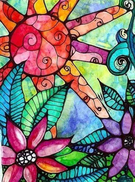 Diamond Painting - Vetrata Con Fiori E Sole