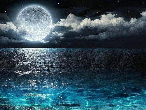 Diamond Painting - Luna Piena E Riflesso Sul Mare
