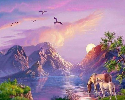 Diamond Painting - Cavalli In Riva Al Lago