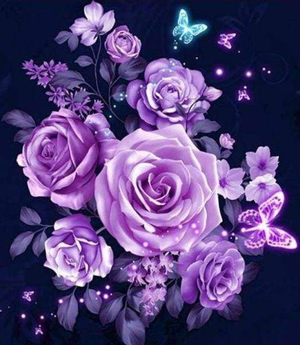 Diamond Painting - Fiori Viola E Farfalle