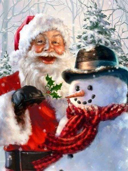 Diamond Painting - Babbo Natale E Pupazzo Di Neve