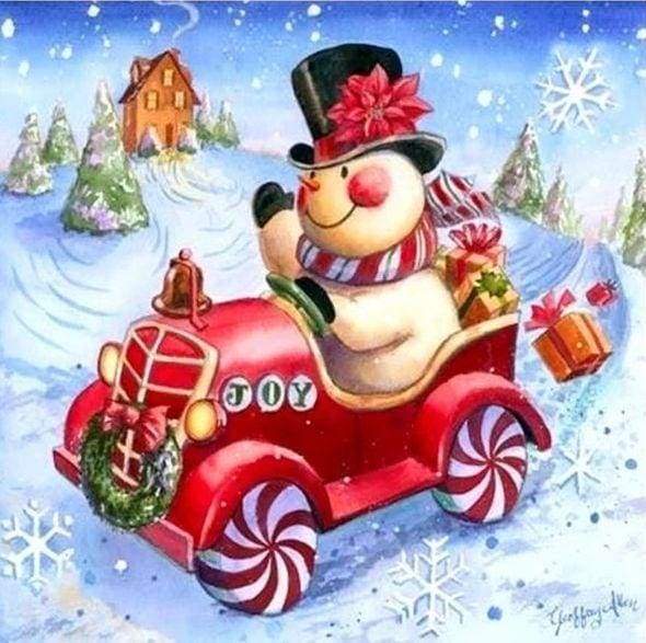 Diamond Painting - Pupazzo Di Neve Nella Sua Macchina