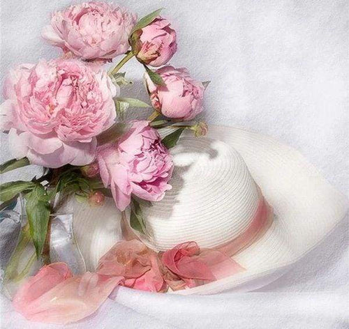 Diamond Painting - Cappello Bianco E Fiori