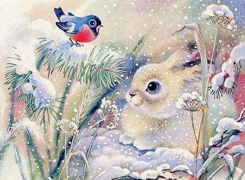 Diamond Painting - Coniglio Bianco Nella Neve