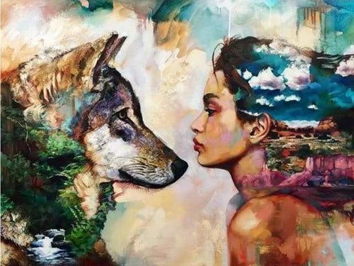 Diamond Painting - Giovane Donna E Lupo