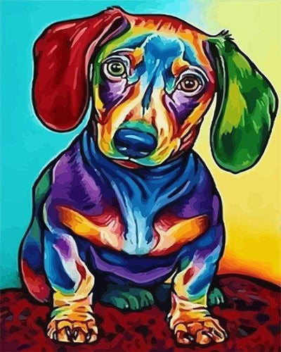 Dipingere con i numeri - Cane A Colori Con Orecchie Rosse E Verdi