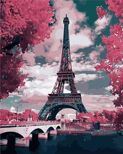 Dipingere con i numeri - Torre Eiffel In Primavera Colori Rosa