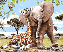 Carica l&#39;immagine nel visualizzatore di Gallery, Dipingere con i numeri - Amicizia Di Elefanti E Giraffe