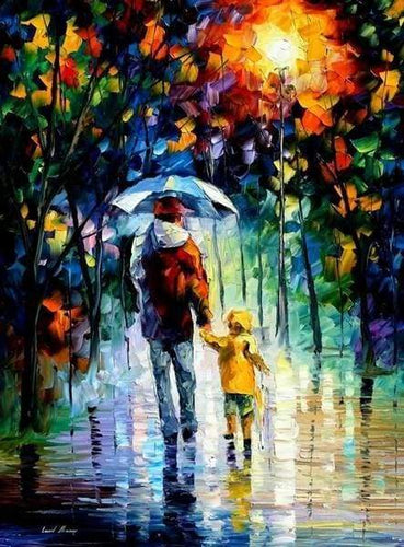 Dipingere con i numeri - Padre E Figlio Sotto La Pioggia
