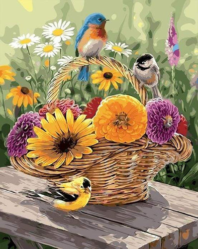 Dipingere con i numeri - Fiori In Un Cesto E Uccelli