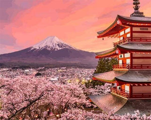 Dipingere con i numeri - Fiori Di Ciliegio Sotto Il Fuji In Primavera