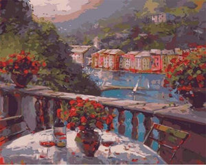 Dipingere con i numeri - Bicchiere Di Vino E Vista Sulla Terrazza