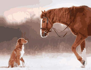 Dipingere con i numeri - Cavallo E Cane Nella Neve