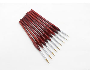 Set di 9 pennelli professionali in legno rosso