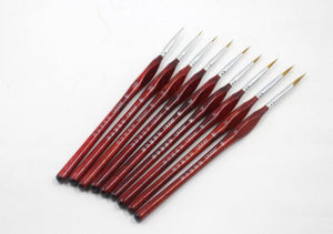 Set di 9 pennelli professionali in legno rosso