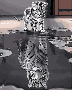 Dipingere con i numeri - Gattino riflesso nella tigre