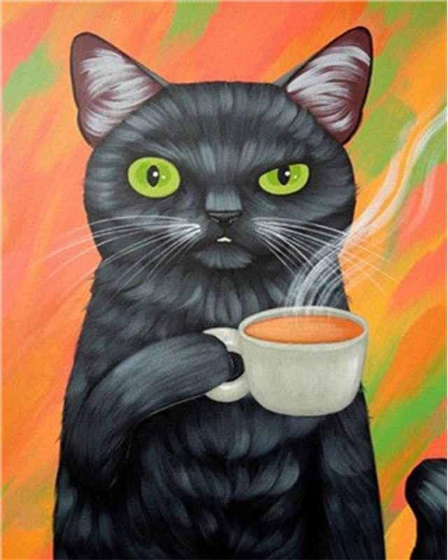 Dipingere con i numeri - Il gatto e il suo caffè