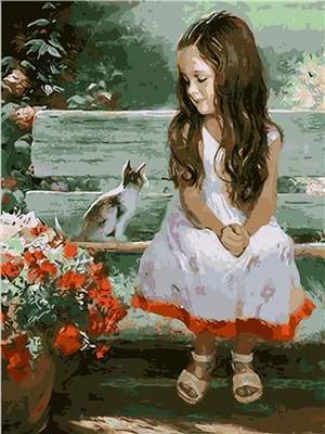 Dipingere con i numeri - Bambina E Gatto