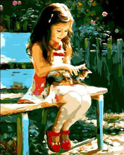 Carica l&#39;immagine nel visualizzatore di Gallery, Dipingere con i numeri - Bambina Nel Parco Con Il Suo Gatto
