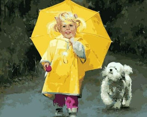 Dipingere con i numeri - Bambina In Giallo E Piccolo Cane