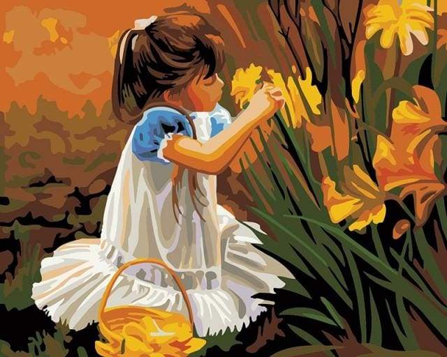 Dipingere con i numeri - Bambina Che Raccoglie Fiori