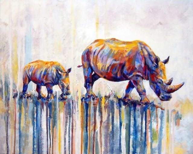 Dipingere con i numeri - Rinoceronte Mamma e Cucciolo
