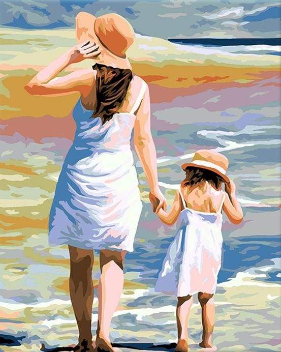 Dipingere con i numeri - Madre E Figlia In Spiaggia