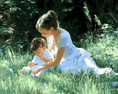 Dipingere con i numeri - Madre Con Bambino Nell'Erba