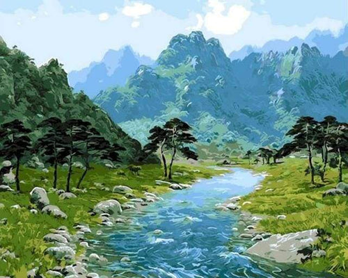 Dipingere con i numeri - Vista Sulle Montagne E Sul Fiume