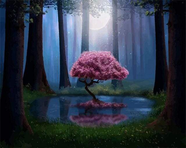 Dipingere con i numeri - Albero Rosa Nell'Acqua