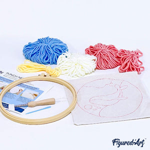 Punch Needle Kit Rami colorati su sfondo blu