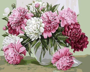 Dipingere con i numeri - Belle Peonie In Vaso Trasparente