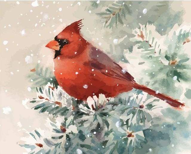 Dipingere con i numeri - Uccello Rosso Nella Neve
