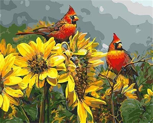 Dipingere con i numeri - Uccelli Rossi E Girasoli