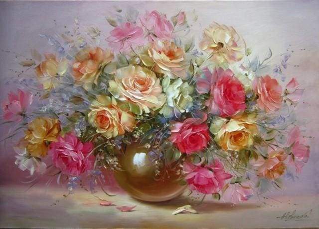 Dipingere con i numeri - Fiori Romantici In Un Vaso