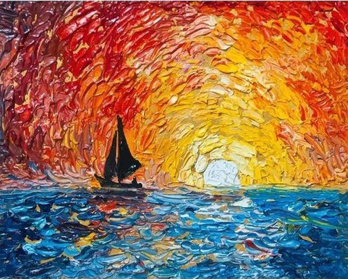 Dipingere con i numeri - Barca A Vela E Sole Nascente