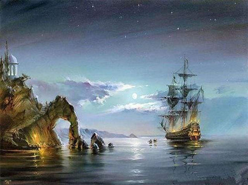 Dipingere con i numeri - Barca A Vela Al Chiaro Di Luna