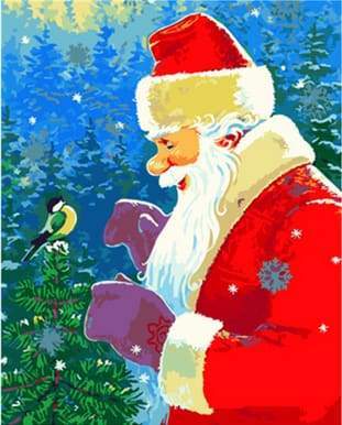 Dipingere con i numeri - Babbo Natale Con Uccellino