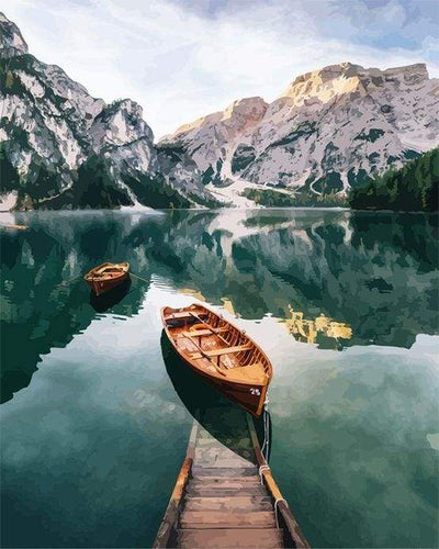 Dipingere con i numeri - Piccola Barca E Lago Di Montagna